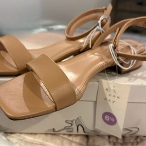 A New Day Tan Minimalist Sandals with Block Heel